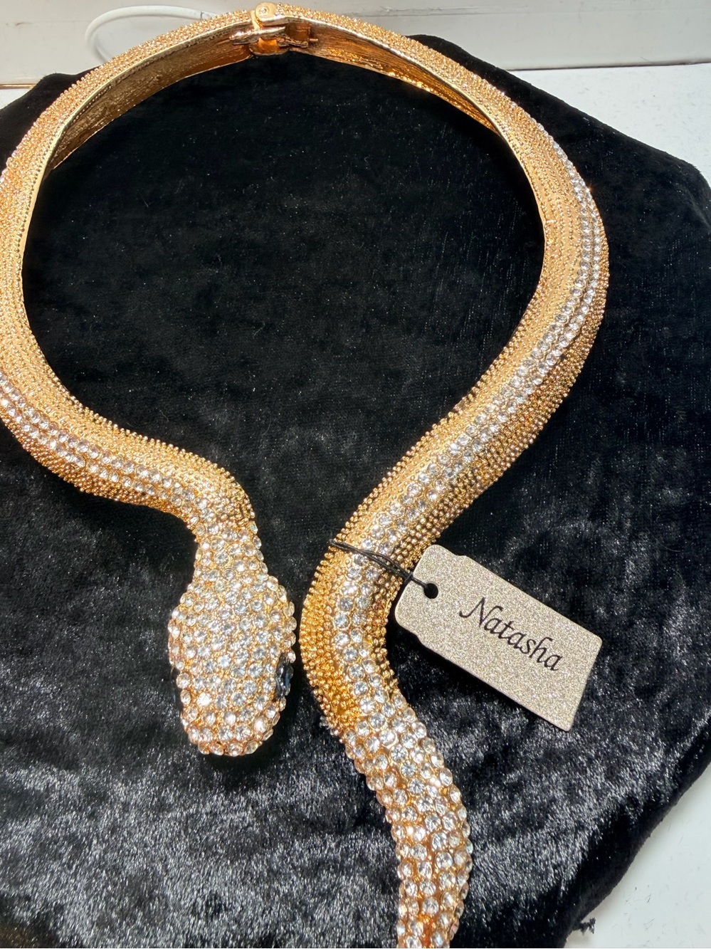 Natasha Couture Gold and Crystal Snake Collar Necklace